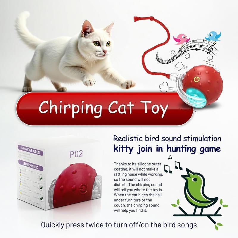 Interactive Toys for Indoor Cats, 360? Automatic Rolling Pet Ball, Rollie Pet, Electric Rolling Ball, Moving Ball with Mesh Tail, for Small Dogs-Red