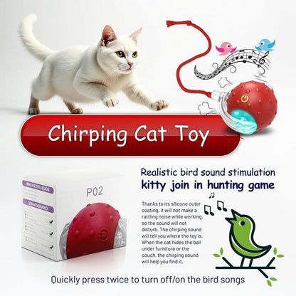 Interactive Toys for Indoor Cats, 360? Automatic Rolling Pet Ball, Rollie Pet, Electric Rolling Ball, Moving Ball with Mesh Tail, for Small Dogs-Red