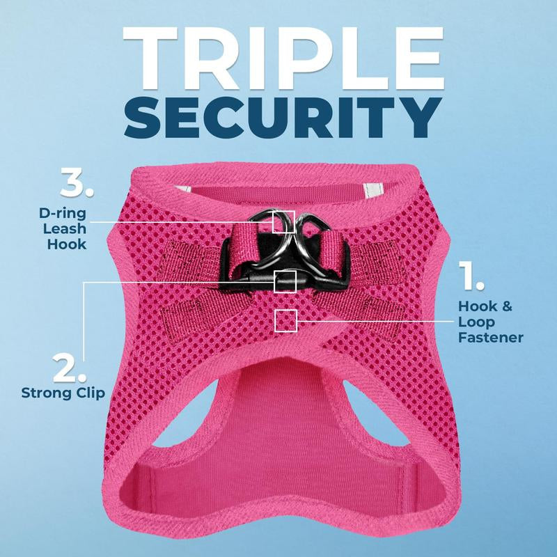 Voyager Step-In Air Dog Harness - All Weather Mesh Reflective No Pull for Small Medium Dogs Cats Secure with Hook & Loop Fastener Buckle Double D-Rings Fuchsia S