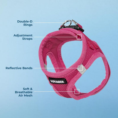 Voyager Step-In Air Dog Harness - All Weather Mesh Reflective No Pull for Small Medium Dogs Cats Secure with Hook & Loop Fastener Buckle Double D-Rings Fuchsia S