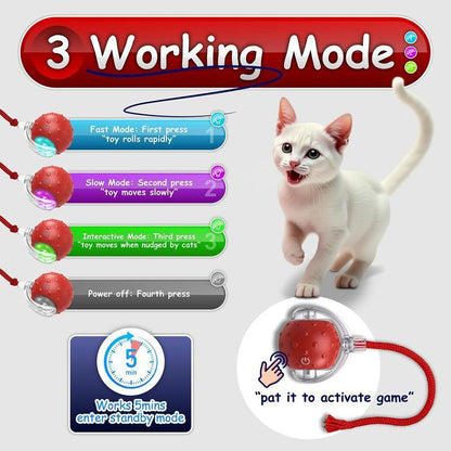 Interactive Toys for Indoor Cats, 360? Automatic Rolling Pet Ball, Rollie Pet, Electric Rolling Ball, Moving Ball with Mesh Tail, for Small Dogs-Red