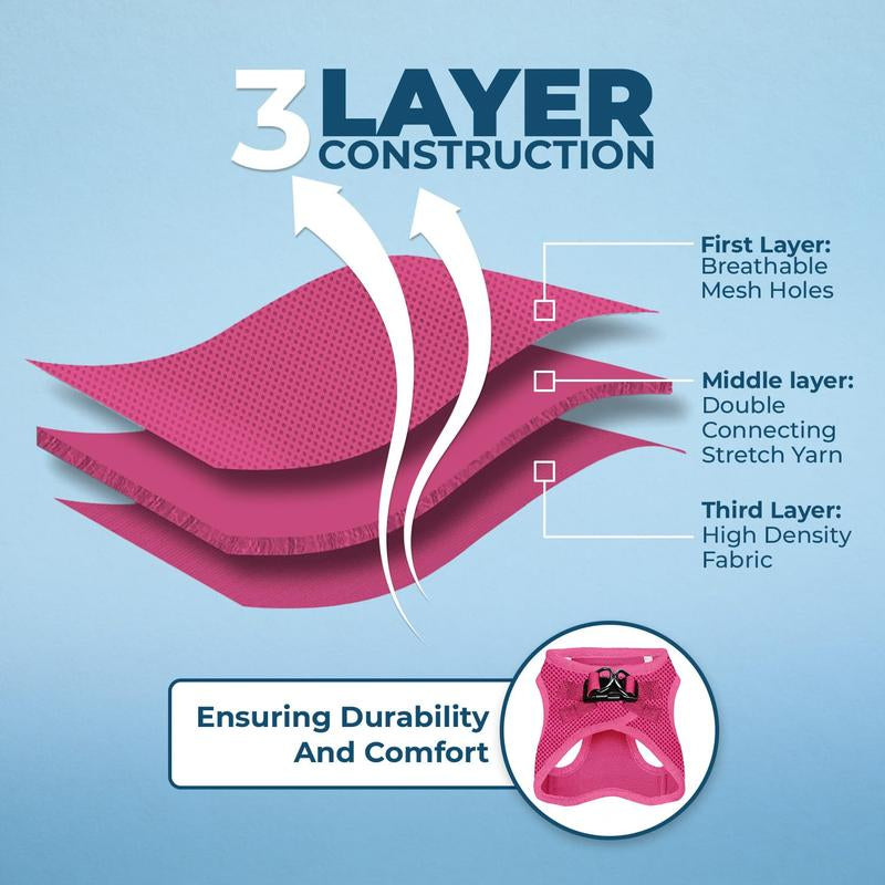 Voyager Step-In Air Dog Harness - All Weather Mesh Reflective No Pull for Small Medium Dogs Cats Secure with Hook & Loop Fastener Buckle Double D-Rings Fuchsia S